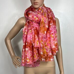 La Fiorentina 100% Silk Pink Abstract Print Hand Rolled Rectangle Scarf